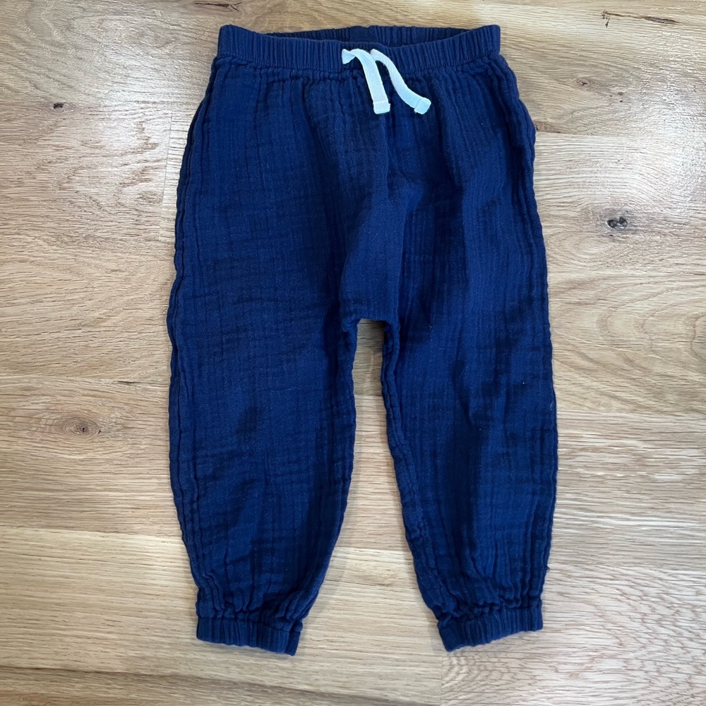 Infant boy navy muslin pants
